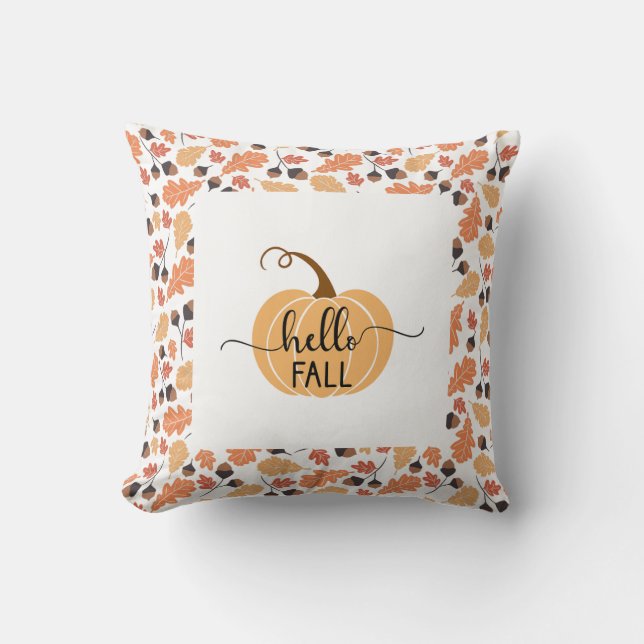 Boho Hej Fall Pumpkin med Höst löv Kudde (Framsida)