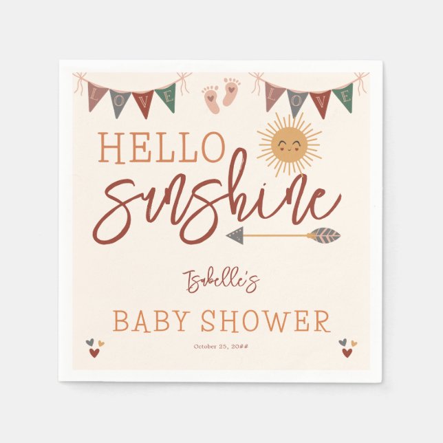 Boho Hej Sunshine Baby Shower Pappersservett (Framsidan)