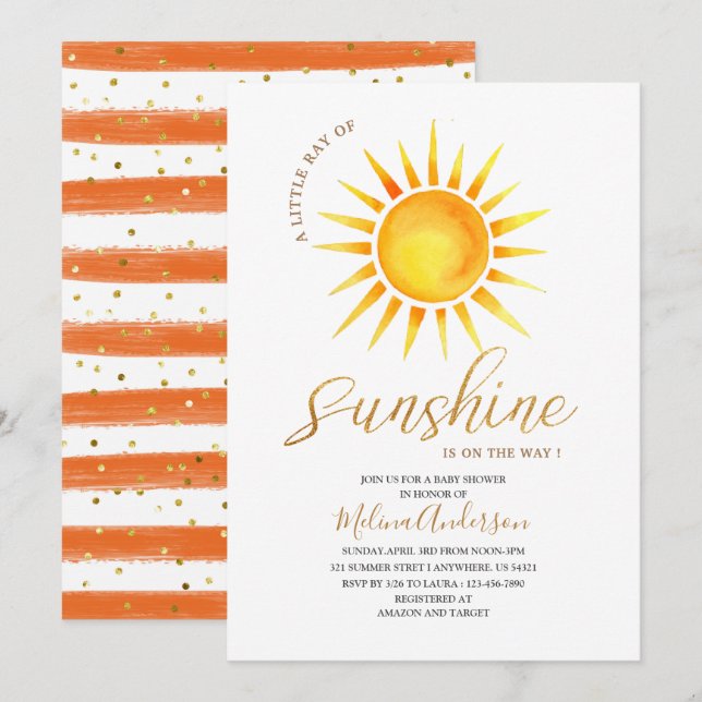 Boho Hej Sunshine vattencolor baby dusch Inbjudningar (Fram/baksida)