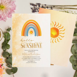 Boho Hej Sunshine vattencolor baby dusch Inbjudningar