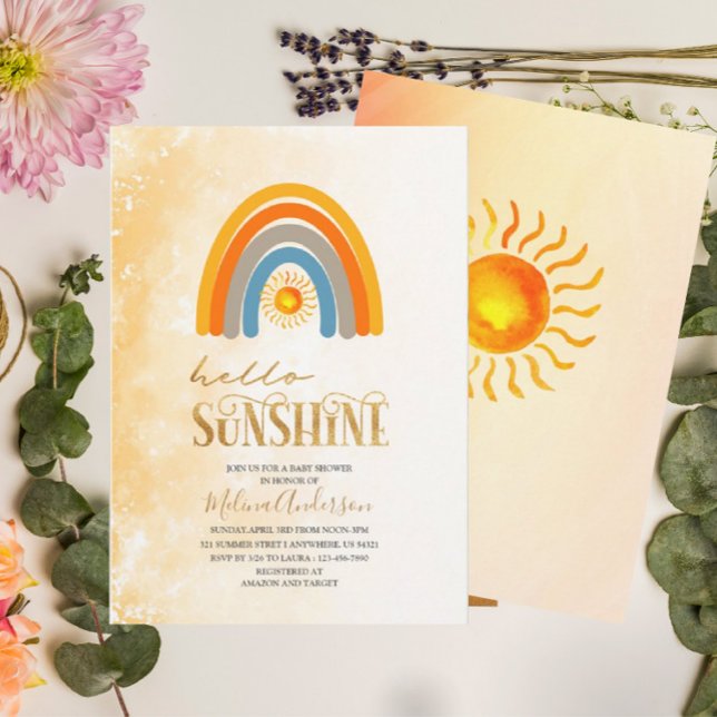 Boho Hej Sunshine vattencolor baby dusch Inbjudningar (Skapare uppladdad)