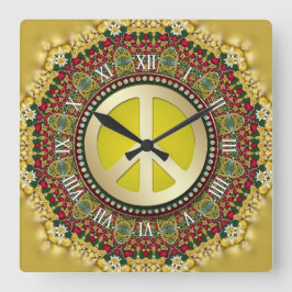 Boho Helgdag Dreams PEACE Satin Snöre Mandala Fyrkantig Klocka