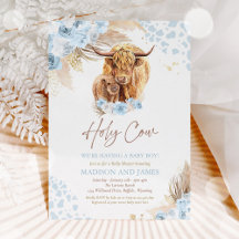 Boho Heliga Cow Blue Pampas Grass Boy Shower