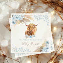 Boho Heliga Cow Blue Pampas Grass Boy Shower