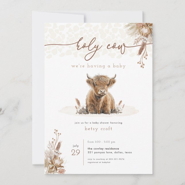 Boho Heliga Cow Highland Cow Baby Shower-inbjudan Inbjudningar (Framsida)
