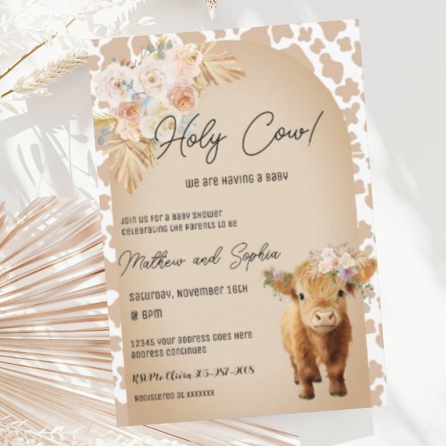 Boho Heliga Cow Highland Cow Baby Shower-inbjudan Inbjudningar (Skapare uppladdad)