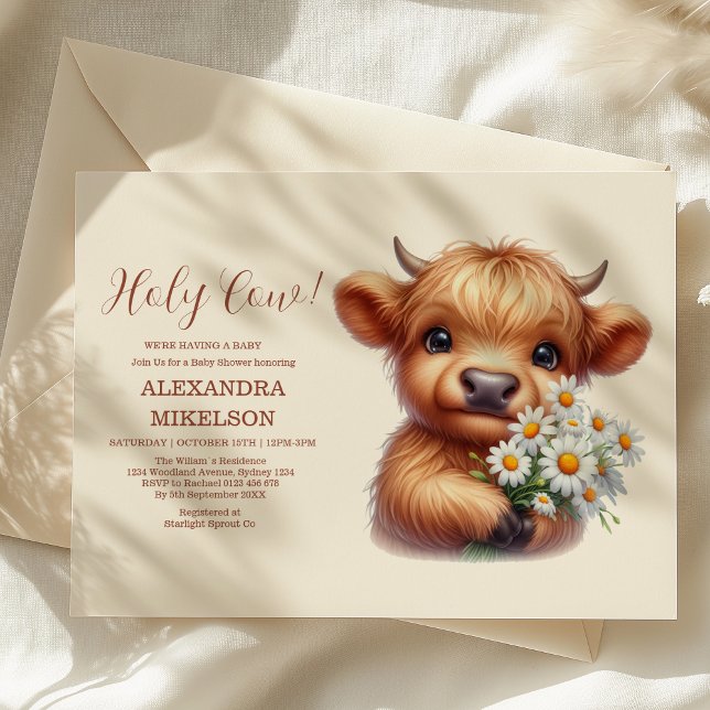Boho Heliga Cow Highland Cow Baby Shower Inbjudningar (Skapare uppladdad)