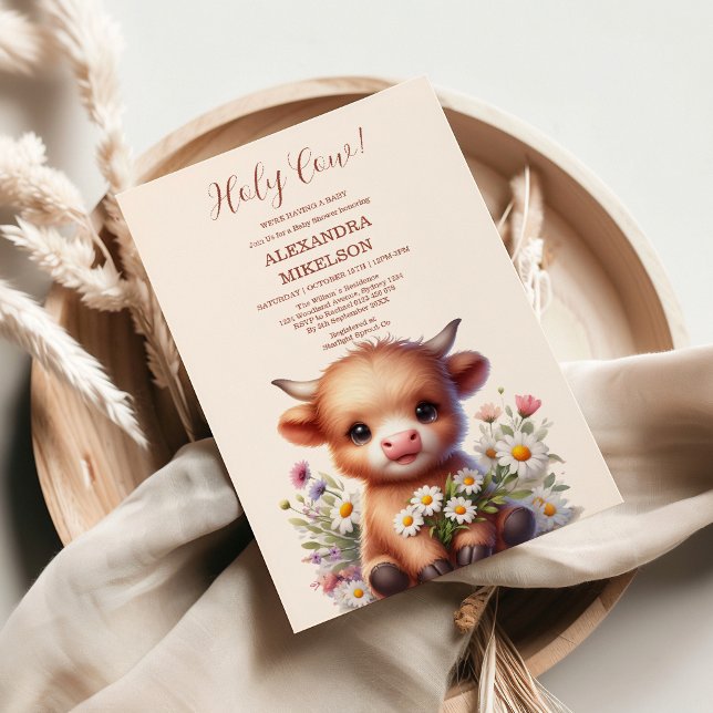 Boho Heliga Cow Highland Cow Baby Shower Inbjudningar (Skapare uppladdad)