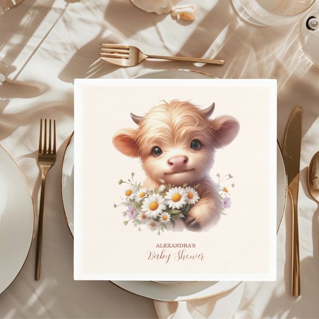 Boho Heliga Cow Highland Cow Baby Shower Pappersservett (Skapare uppladdad)