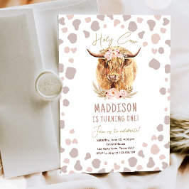 Boho Heliga Cow Highland Pampas 1st First Birthday Inbjudningar
