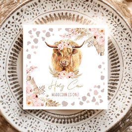 Boho Heliga Cow Highland Pampas 1st First Birthday Pappersservett
