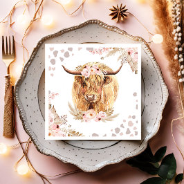 Boho Heliga Cow Highland Pampas 1st First Birthday Pappersservett