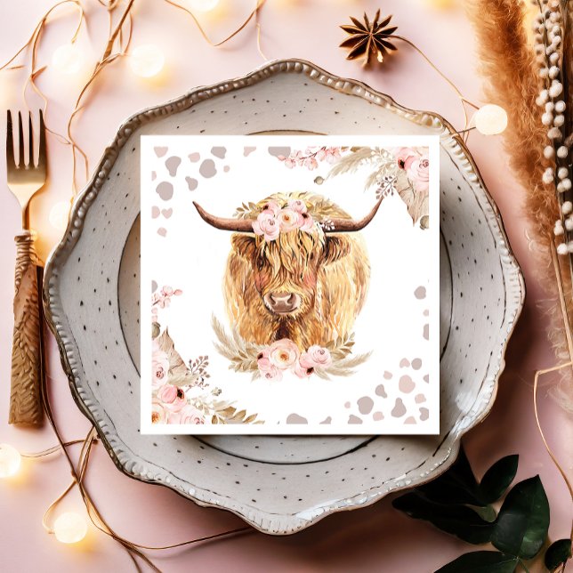 Boho Heliga Cow Highland Pampas 1st First Birthday Pappersservett (Skapare uppladdad)