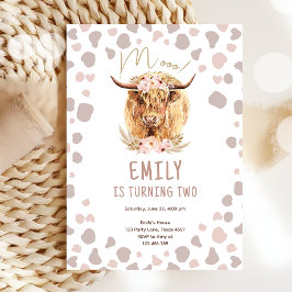 Boho Heliga Cow Highland Pampas Farm Girl Birthday Inbjudningar