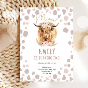 Boho Heliga Cow Highland Pampas Farm Girl Birthday Inbjudningar