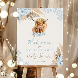 Boho Heliga Cow Pampas Grass Boy Shower Välkommen Poster