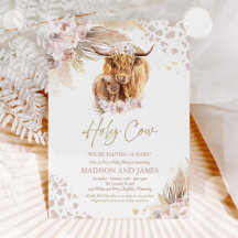 Boho Heliga Cow Rosa Pampas Grass Baby Shower
