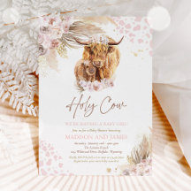 Boho Heliga Cow Rosa Pampas Grass Girl Baby Shower