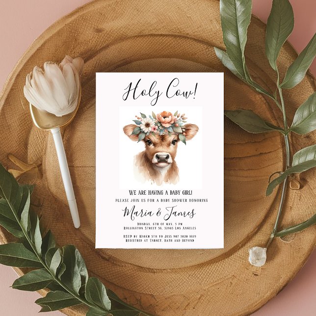 Boho Heliga Cow Watercolor Baby Shower Inbjudningar (Skapare uppladdad)