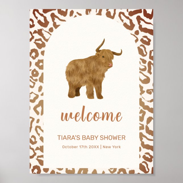Boho Heliga Cow Western Baby Shower Välkommen Poster (Framsidan)