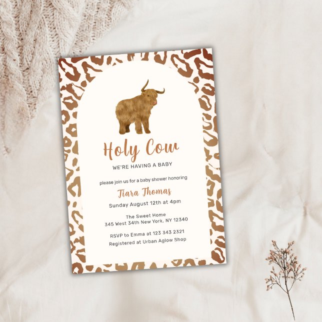 Boho Heliga Cow Western Highland Cow Baby Shower Inbjudningar (Boho Holy Cow Western Highland Cow Baby Shower Invitation)