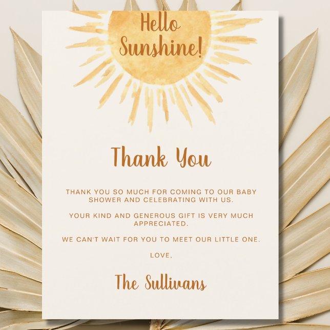 Boho Hello Sunshine Baby Shower Tacksamhetskort Vykort (Skapare uppladdad)