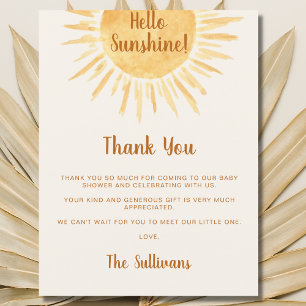 Boho Hello Sunshine Baby Shower Tacksamhetskort Vykort