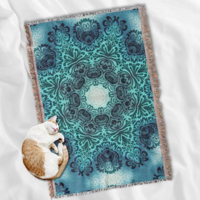 Boho henna blommigt paisley turquise teal mandala mysfilt (Boho henna floral paisley turquoise teal mandala throw blanket)