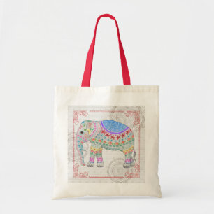 Boho Henna ser dekorerad Elephant Tote Tygkasse