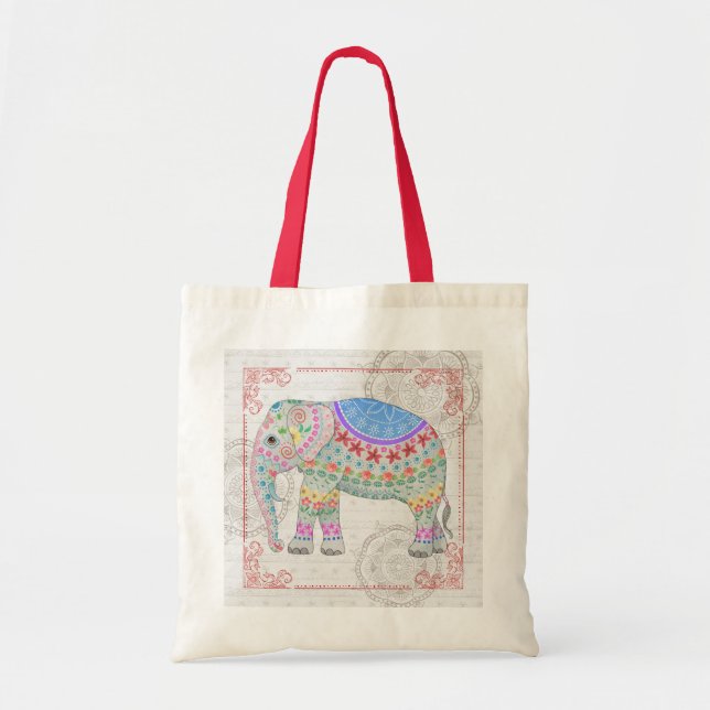 Boho Henna ser dekorerad Elephant Tote Tygkasse (Framsidan)