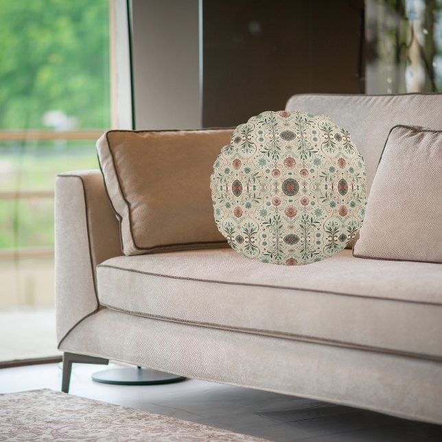 Boho Herb Mönster Rund Kudde (Skapare uppladdad)