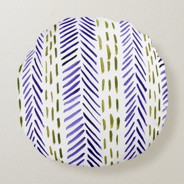 Boho herringbone mönster vid lila och grönt rund kudde (Framsidan)