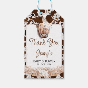 Boho Highland Cow Baby Shower-Märkre för Tack Presentetikett
