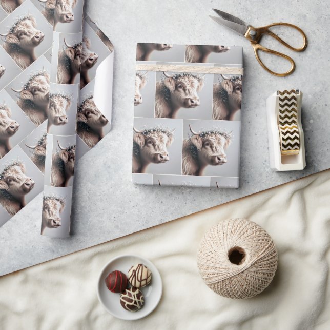Boho Highland Cow Baby's Band Krona Presentpapper (Hantverk)