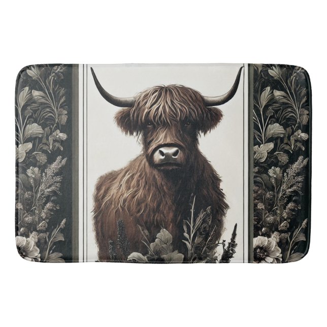 Boho Highland Cow Badrumsmatta (Framsidan)
