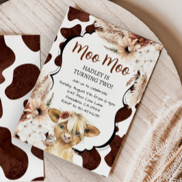 Boho Highland Cow Birthday Farm Inbjudningar