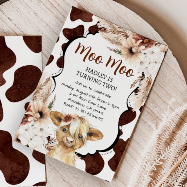 Boho Highland Cow Birthday Farm Inbjudningar (Skapare uppladdad)