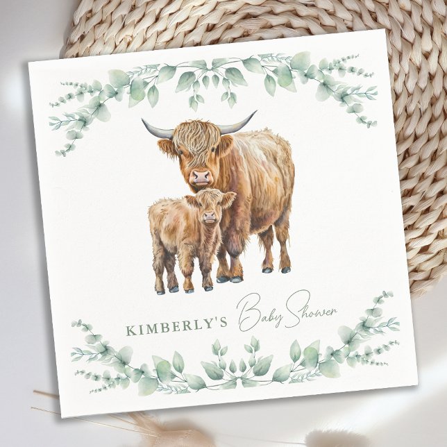 Boho Highland Cow Greenery Farm Animal Baby Shower Pappersservett (Skapare uppladdad)