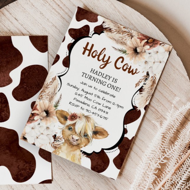 Boho Highland Cow Jag är en flicka första födelsed Inbjudningar (Skapare uppladdad)