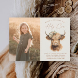 Boho Highland Cow Kids Photo Födelsedagsfest Inbjudningar