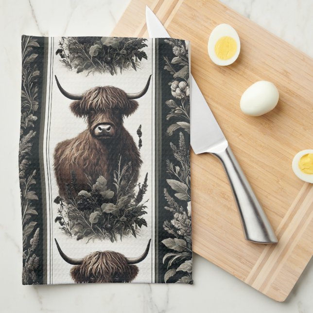 Boho Highland Cow Kökshandduk (Vikt i Fjärdedel)