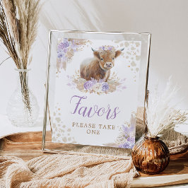Boho Highland Cow Lila Birthday-favoritskylt Poster