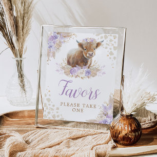 Boho Highland Cow Lila Birthday-favoritskylt Poster