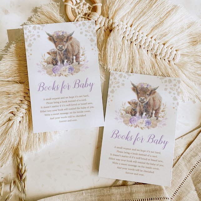 Boho Highland Cow Lilac Pampas Bokar för Flicka Tilläggskort (Skapare uppladdad)