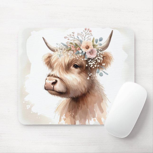 Boho Highland Cow Musmatta (Med mus)