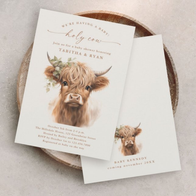 Boho Highland Cow Neutralt Par Baby Shower Inbjudningar (Boho Highland Cow Gender Neutral Couples Baby Shower Invitations.)