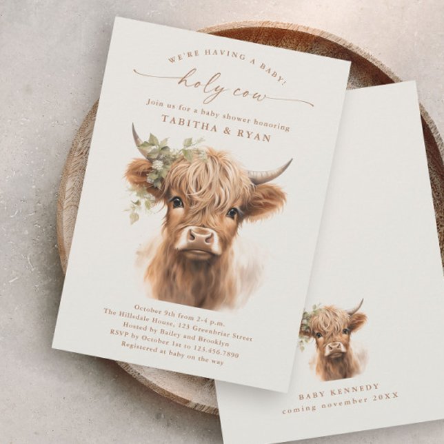 Boho Highland Cow Par Baby Shower-inbjudningar (Budget Boho Highland Cow Baby Shower Invitations.)