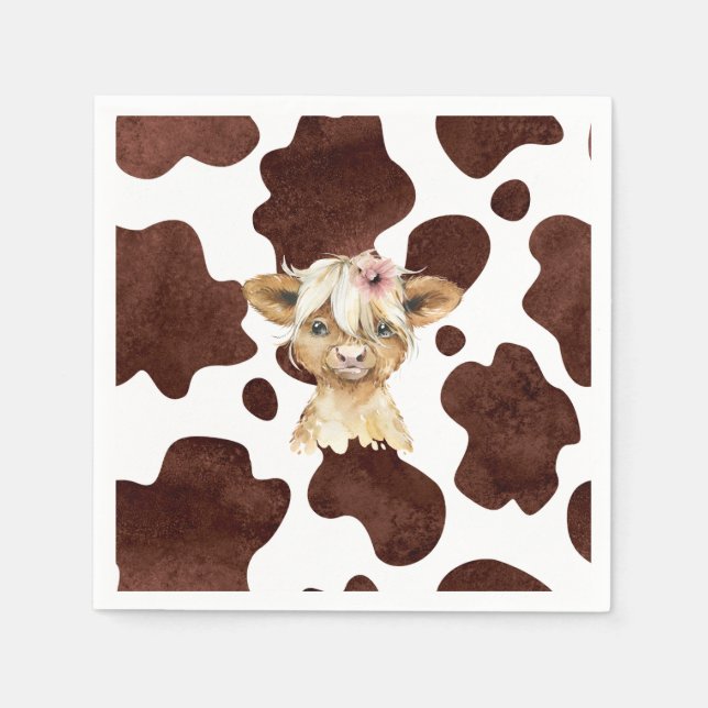Boho Highland Cow Print Napkins Pappersservett (Framsidan)
