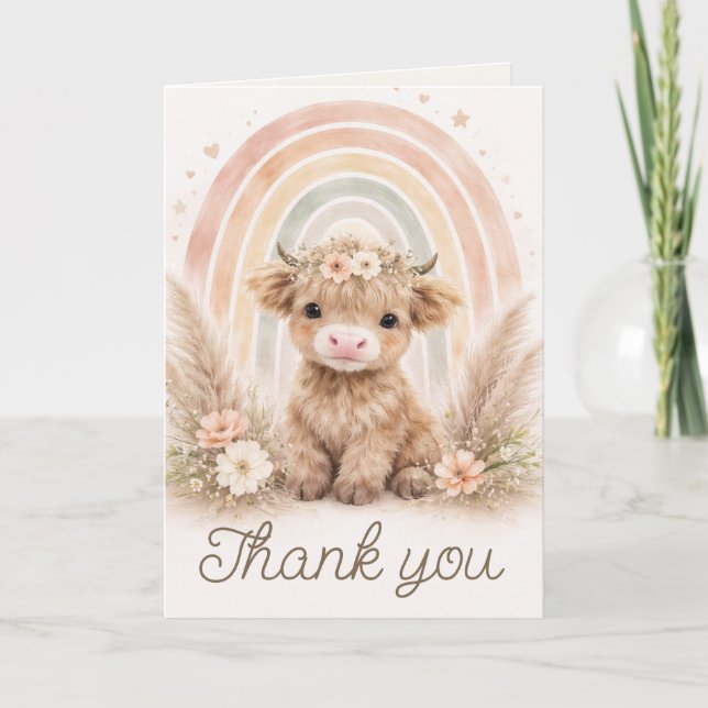 Boho Highland Cow Rainbow Baby Shower Blank Tack Kort (Framsida)