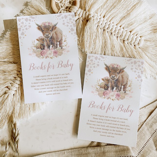 Boho Highland Cow Rosa Pampas Bokar för Flicka Tilläggskort (Skapare uppladdad)